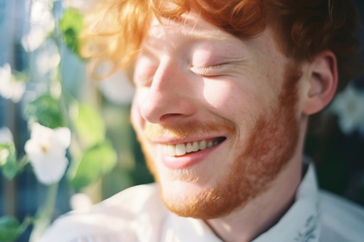 Lachende Person in Nahaufnahme